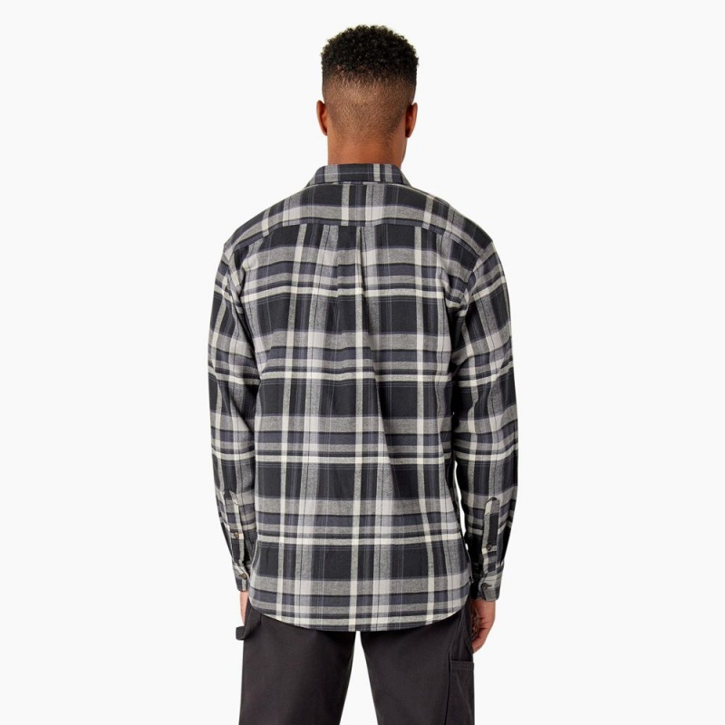 Black Men's Dickies FLEX Long Sleeve Flannel Shirt | QZI056394