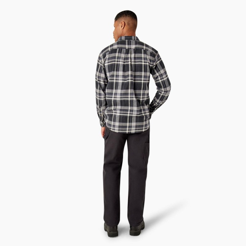 Black Men's Dickies FLEX Long Sleeve Flannel Shirt | QZI056394