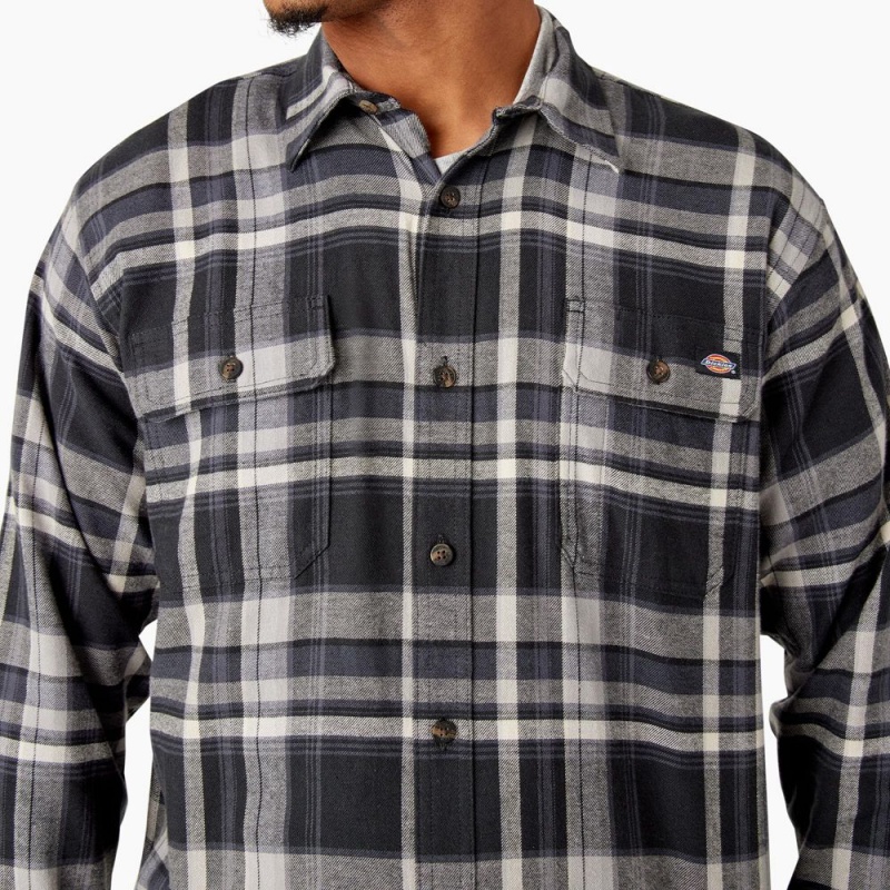 Black Men's Dickies FLEX Long Sleeve Flannel Shirt | QZI056394