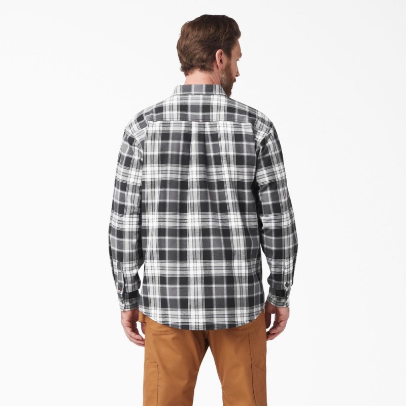 Black Men's Dickies FLEX Long Sleeve Flannel Shirt | IWC536480