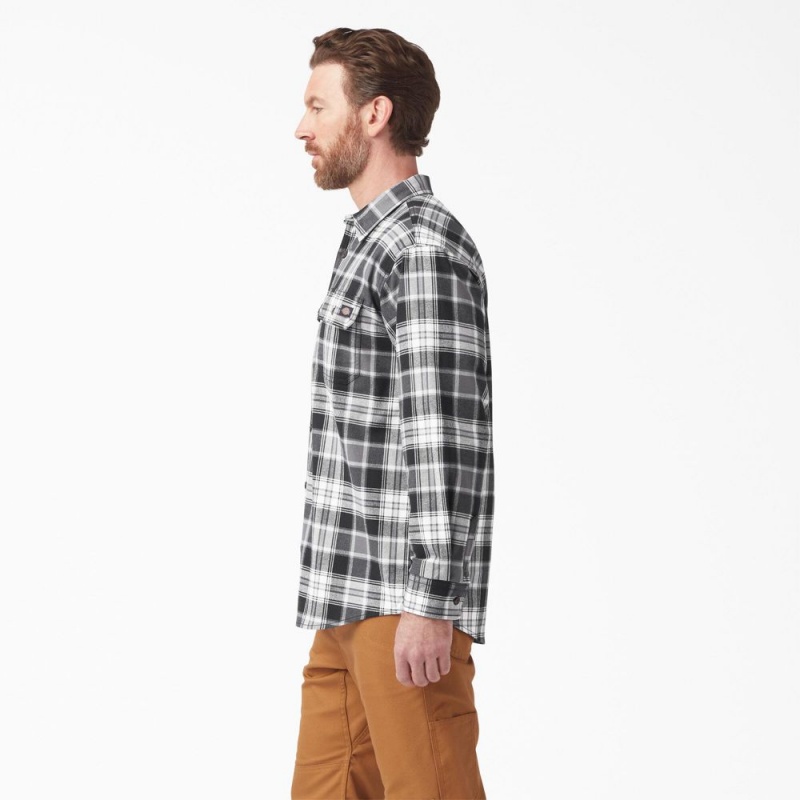 Black Men's Dickies FLEX Long Sleeve Flannel Shirt | IWC536480