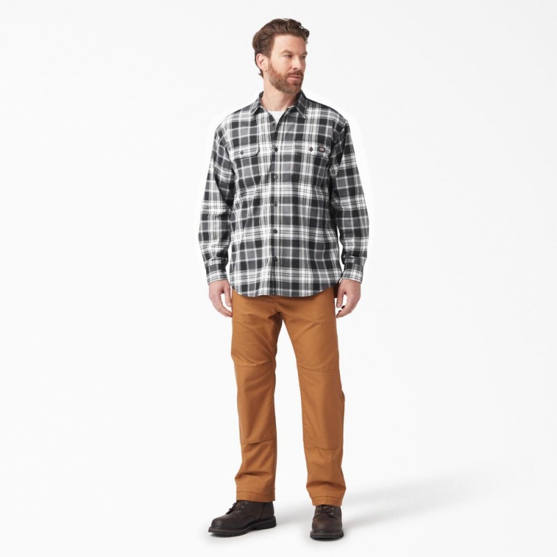 Black Men's Dickies FLEX Long Sleeve Flannel Shirt | IWC536480