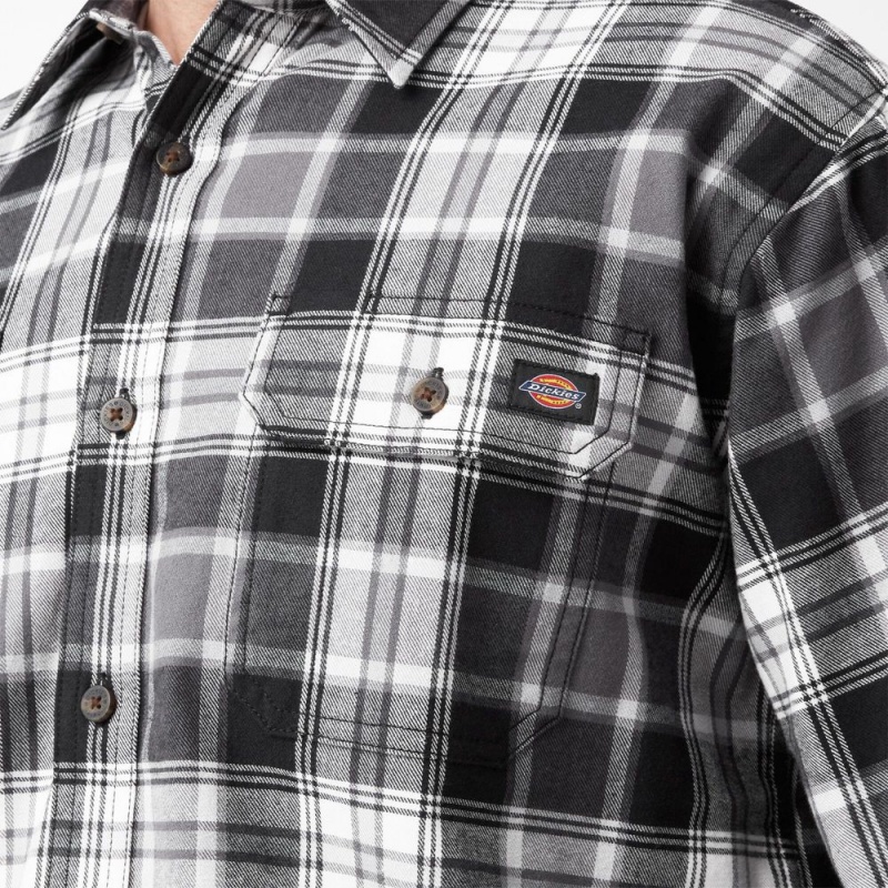 Black Men's Dickies FLEX Long Sleeve Flannel Shirt | IWC536480