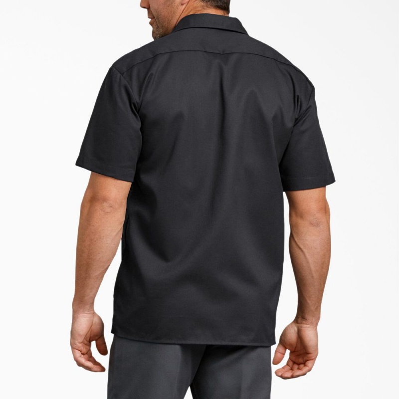 Black Men's Dickies FLEX Relaxed Fit Short Sleeve Work Shirts | ORH253064