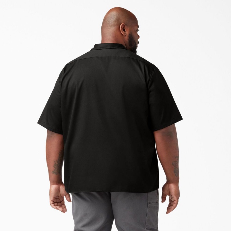 Black Men's Dickies FLEX Relaxed Fit Short Sleeve Work Shirts | ORH253064