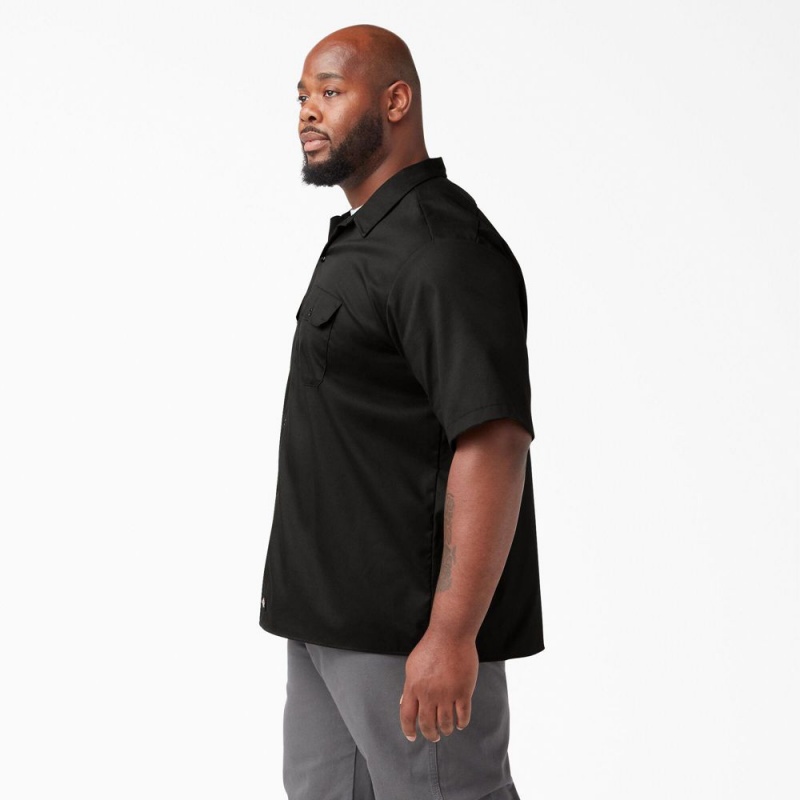 Black Men's Dickies FLEX Relaxed Fit Short Sleeve Work Shirts | ORH253064