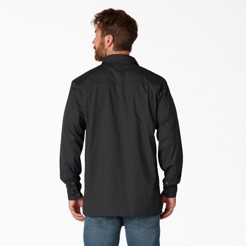 Black Men's Dickies FLEX Ripstop Long Sleeve Shirt | PYN054873