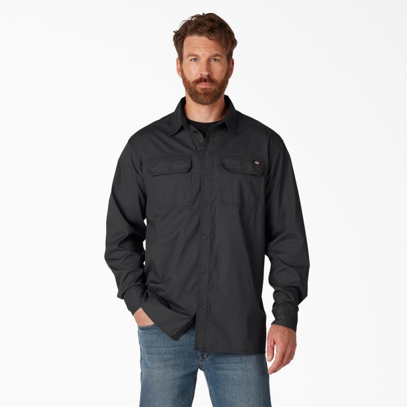 Black Men\'s Dickies FLEX Ripstop Long Sleeve Shirt | PYN054873