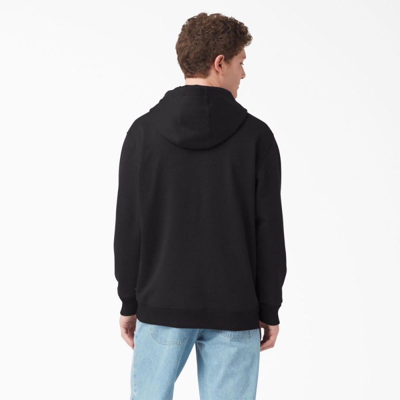 Black Men's Dickies Fleece Embroidered Chest Logo Hoodie | XJF612098