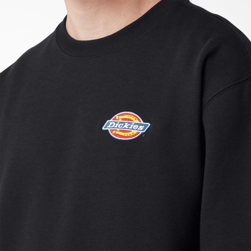 Black Men's Dickies Fleece Embroidered Chest Logo Sweatshirt | ETM349201