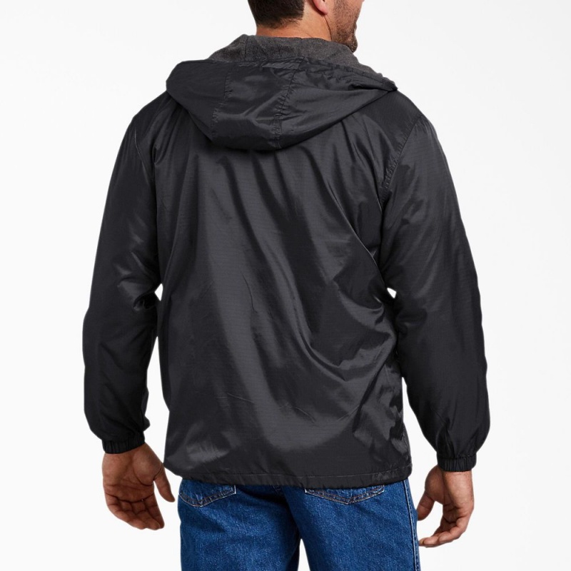 Black Men's Dickies Fleece Lined Nylon Hooded Jacket | PBL513946