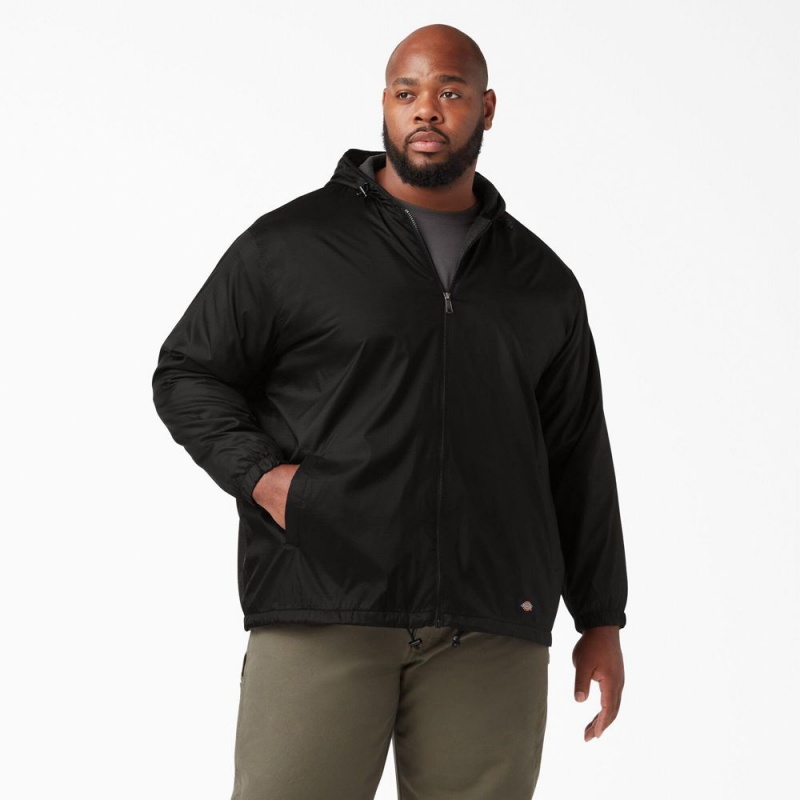 Black Men's Dickies Fleece Lined Nylon Hooded Jacket | PBL513946