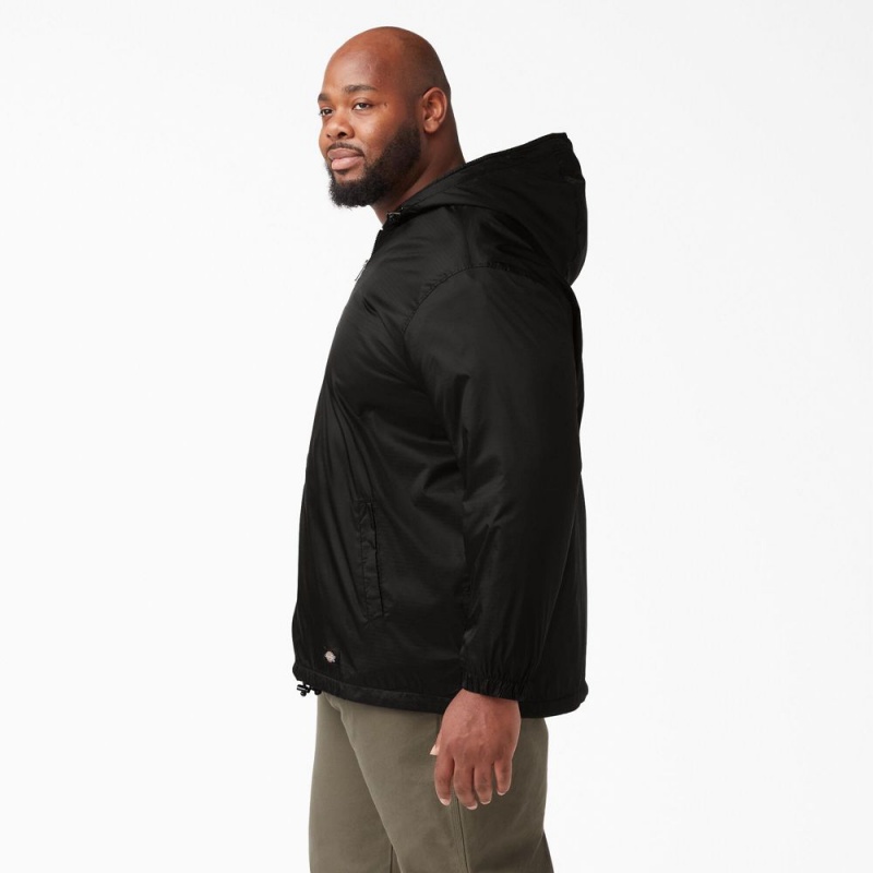 Black Men's Dickies Fleece Lined Nylon Hooded Jacket | PBL513946