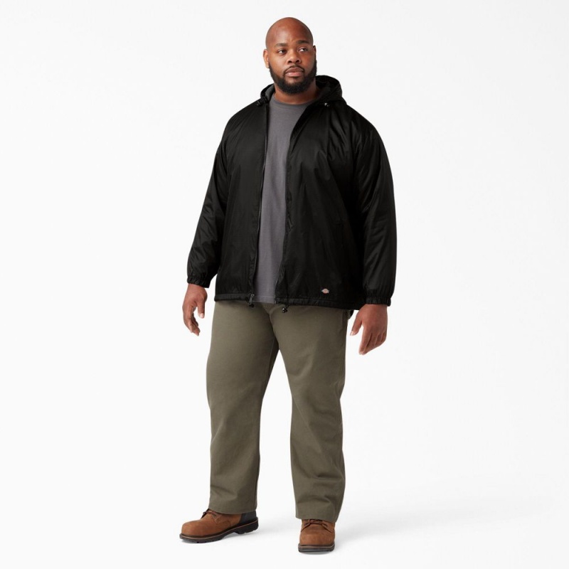 Black Men's Dickies Fleece Lined Nylon Hooded Jacket | PBL513946