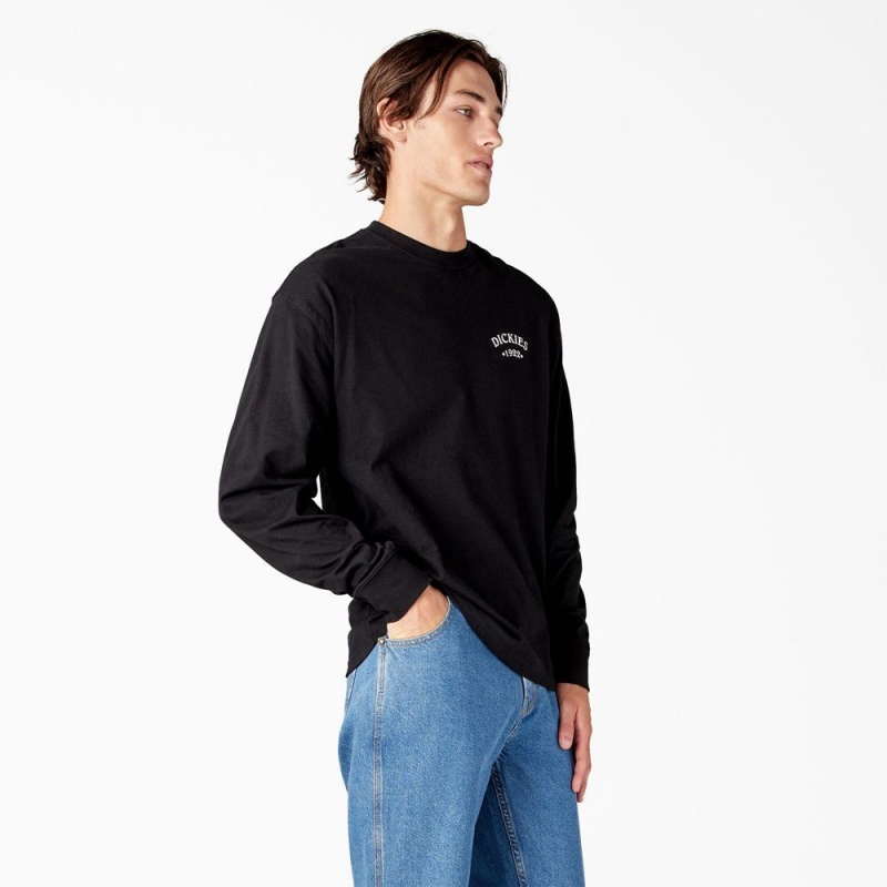 Black Men's Dickies Garden Plain Graphic Long Sleeve T-Shirt | AZS157248