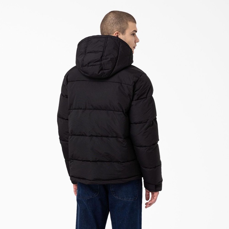 Black Men's Dickies Glacier View Anorak Puffer Jacket | PAG870913