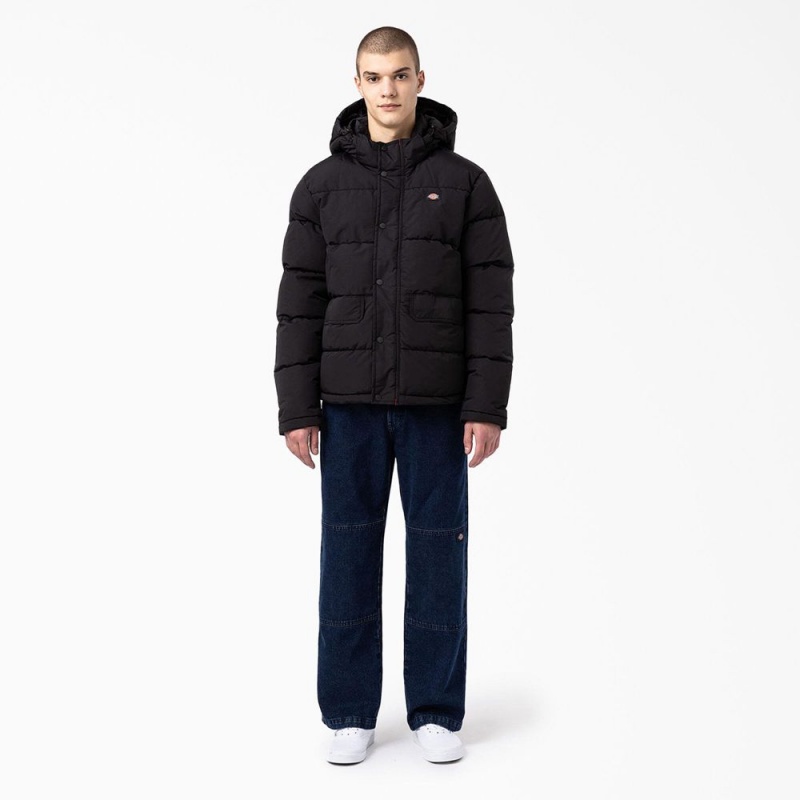 Black Men's Dickies Glacier View Anorak Puffer Jacket | PAG870913