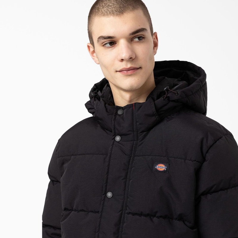 Black Men's Dickies Glacier View Anorak Puffer Jacket | PAG870913