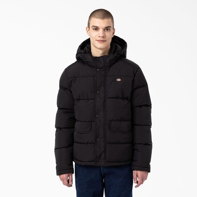 Black Men\'s Dickies Glacier View Anorak Puffer Jacket | PAG870913