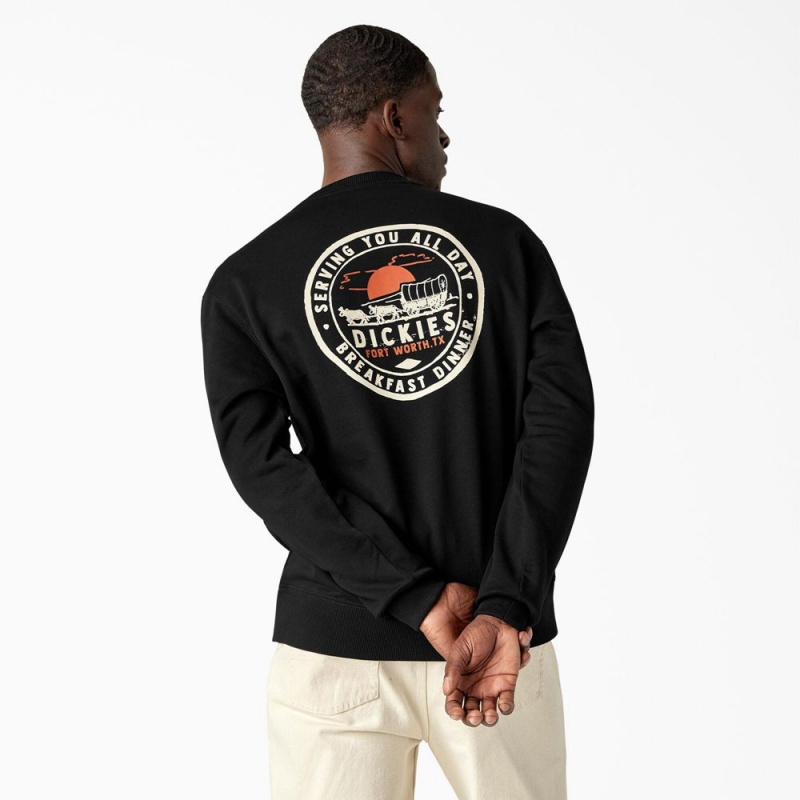 Black Men\'s Dickies Greensburg Graphic Sweatshirt | IZB892451