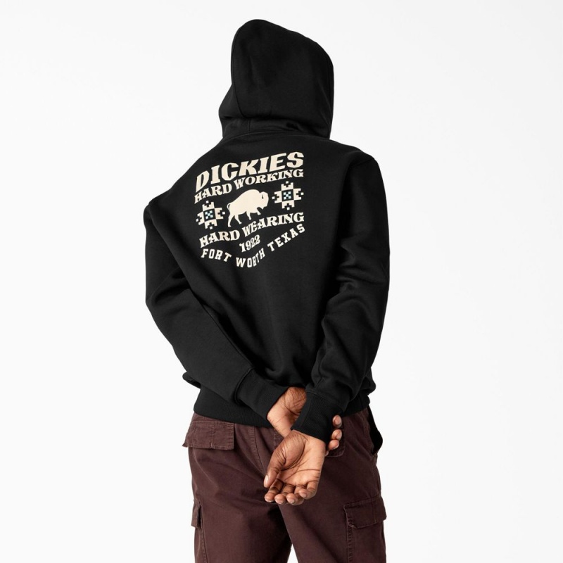 Black Men\'s Dickies Hays Graphic Hoodie | GCM837921