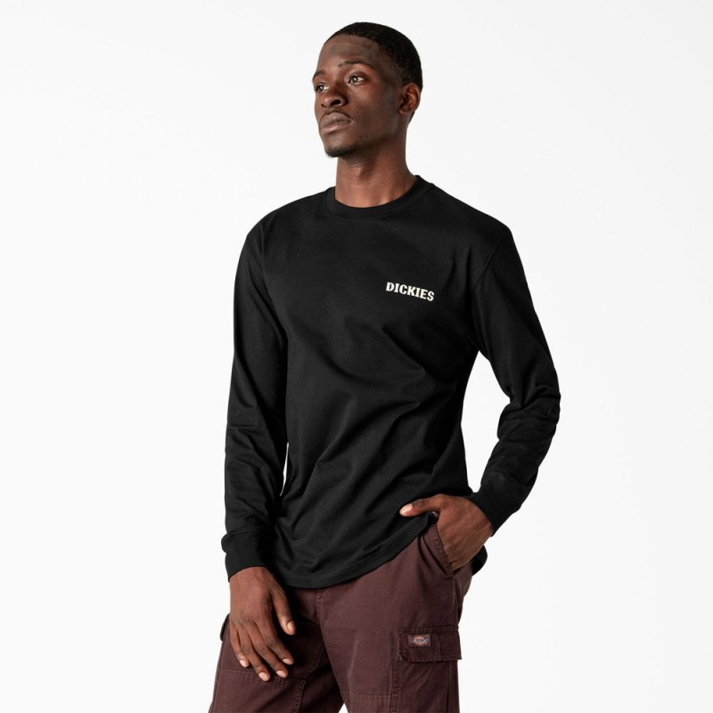 Black Men's Dickies Hays Long Sleeve Graphic T-Shirt | MRC697520