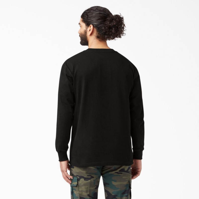 Black Men's Dickies Heavyweight Long Sleeve Pocket T-Shirt | BKE549216