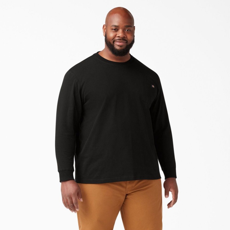 Black Men's Dickies Heavyweight Long Sleeve Pocket T-Shirt | BKE549216