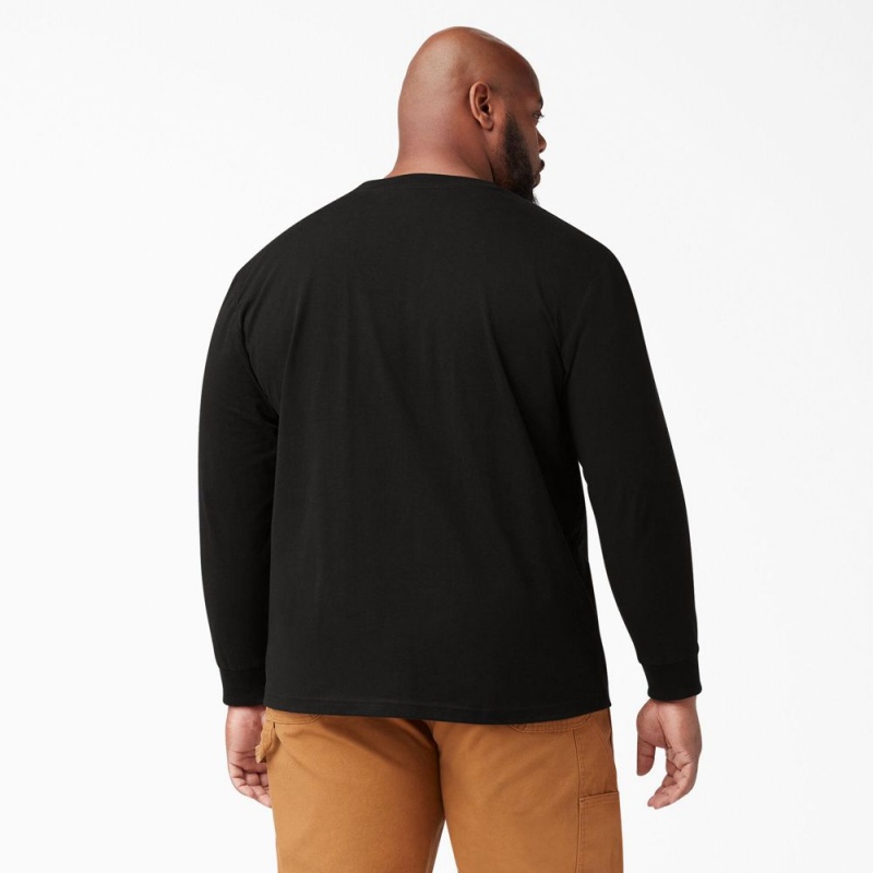 Black Men's Dickies Heavyweight Long Sleeve Pocket T-Shirt | BKE549216