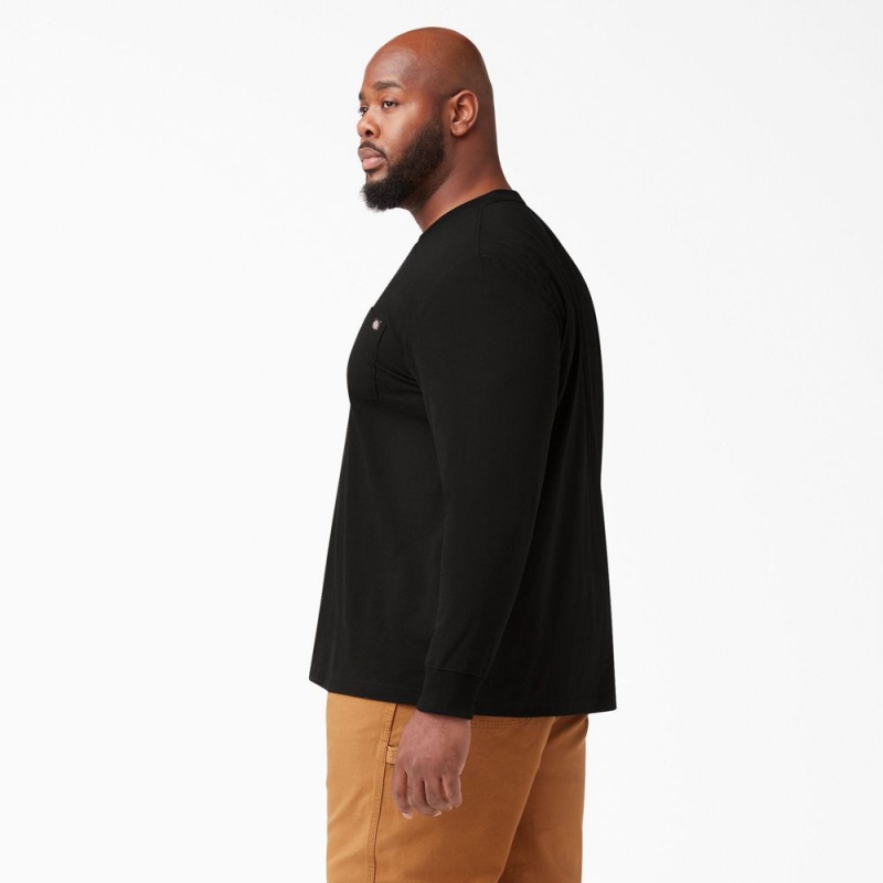 Black Men's Dickies Heavyweight Long Sleeve Pocket T-Shirt | BKE549216