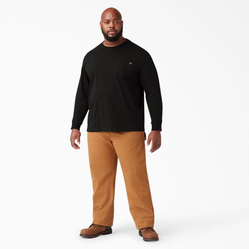 Black Men's Dickies Heavyweight Long Sleeve Pocket T-Shirt | BKE549216