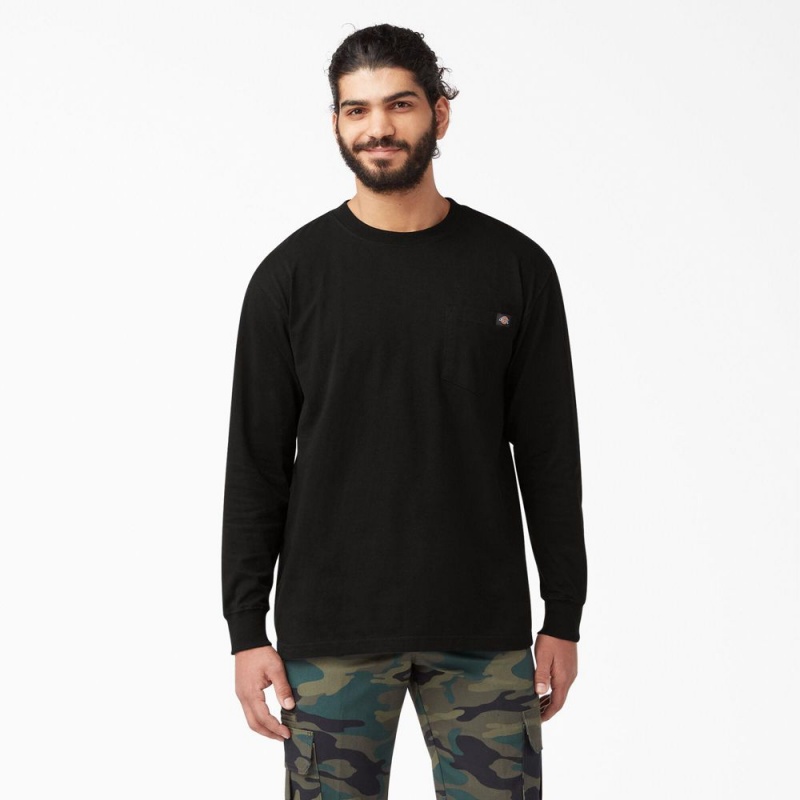 Black Men\'s Dickies Heavyweight Long Sleeve Pocket T-Shirt | BKE549216