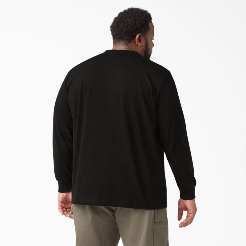 Black Men's Dickies Heavyweight Long Sleeve Henley T-Shirt | XTA795638