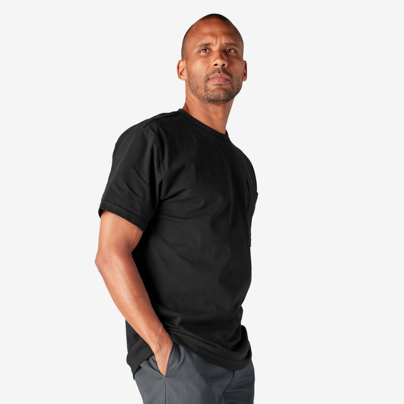 Black Men's Dickies Heavyweight Short Sleeve Pocket T-Shirt | VUA290456