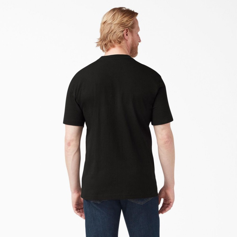 Black Men's Dickies Heavyweight Short Sleeve Henley T-Shirt | VSJ153602