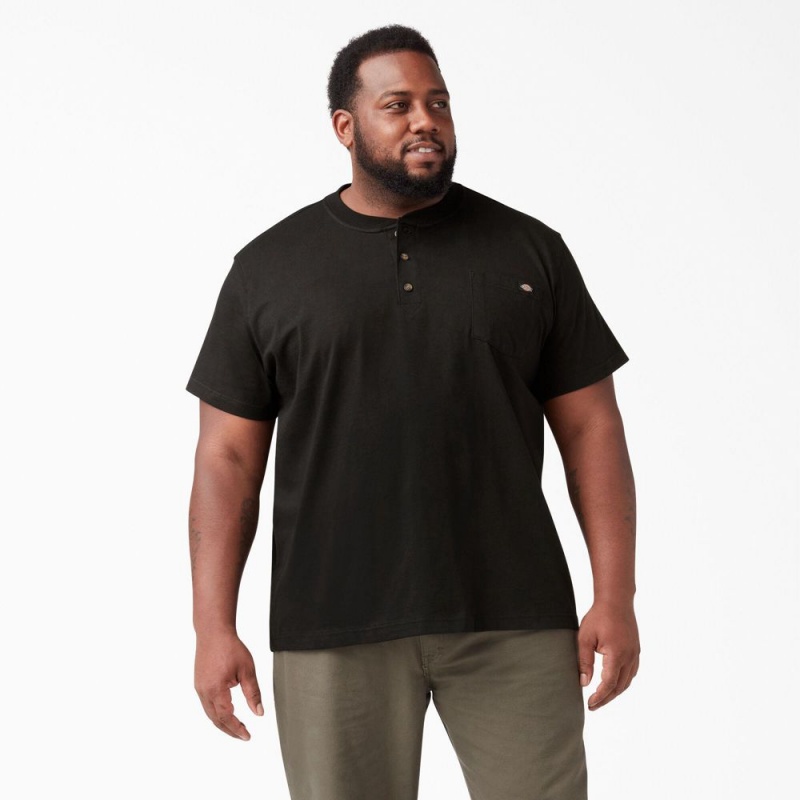 Black Men's Dickies Heavyweight Short Sleeve Henley T-Shirt | VSJ153602