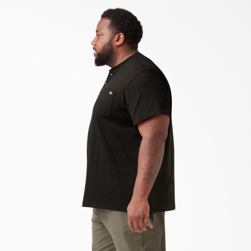 Black Men's Dickies Heavyweight Short Sleeve Henley T-Shirt | VSJ153602