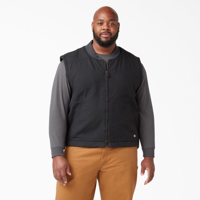 Black Men's Dickies High Pile Fleece Lined Duck Vest | DJN650849