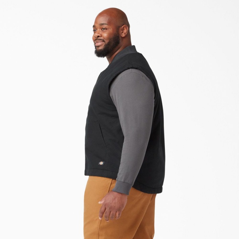 Black Men's Dickies High Pile Fleece Lined Duck Vest | DJN650849