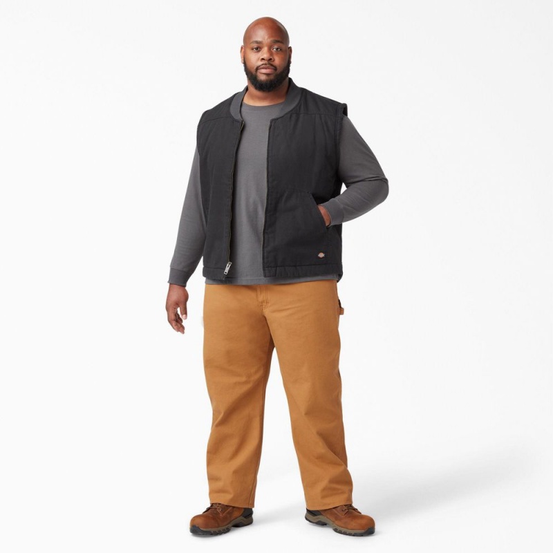 Black Men's Dickies High Pile Fleece Lined Duck Vest | DJN650849