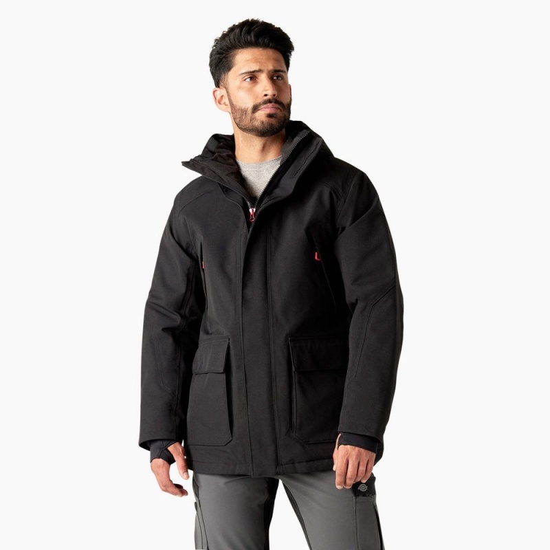 Black Men\'s Dickies Insulated Parka Jacket | ONX564197