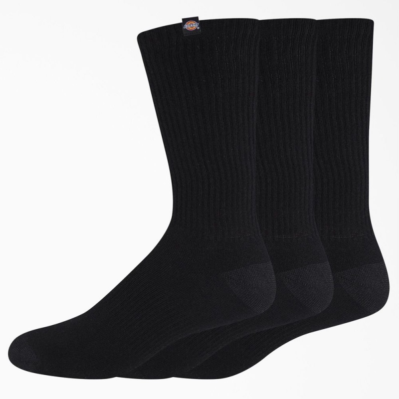 Black Men\'s Dickies Label Crew 3-Pack Socks | HDW108265