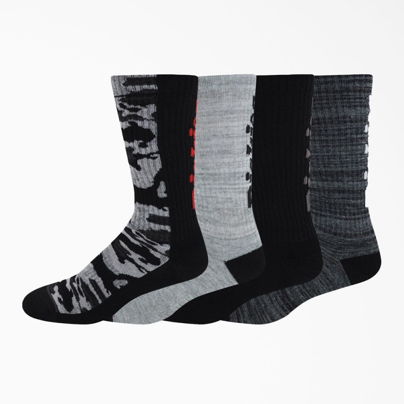 Black Men\'s Dickies Logo Camo Crew 4-Pack Socks | PRS298504