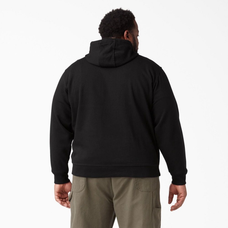 Black Men's Dickies Logo Sleeve Fleece Hoodie | YSG025467