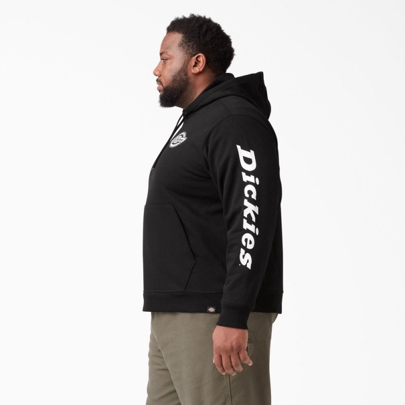 Black Men's Dickies Logo Sleeve Fleece Hoodie | YSG025467