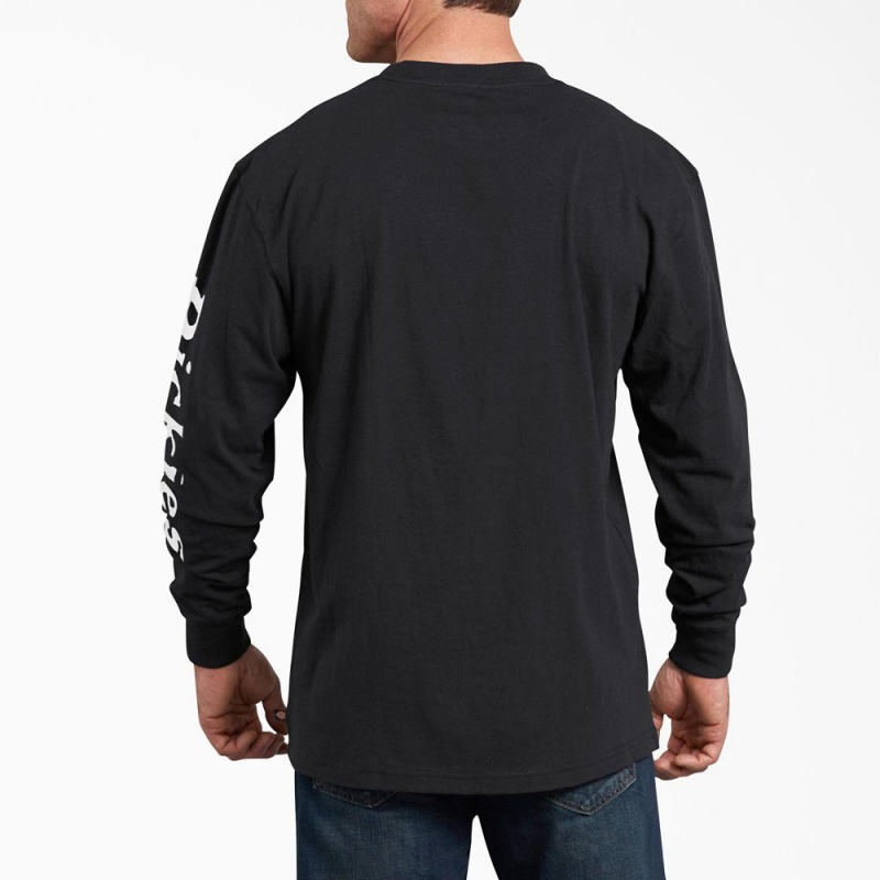 Black Men's Dickies Long-Sleeve Graphic T-Shirt | EYP684907