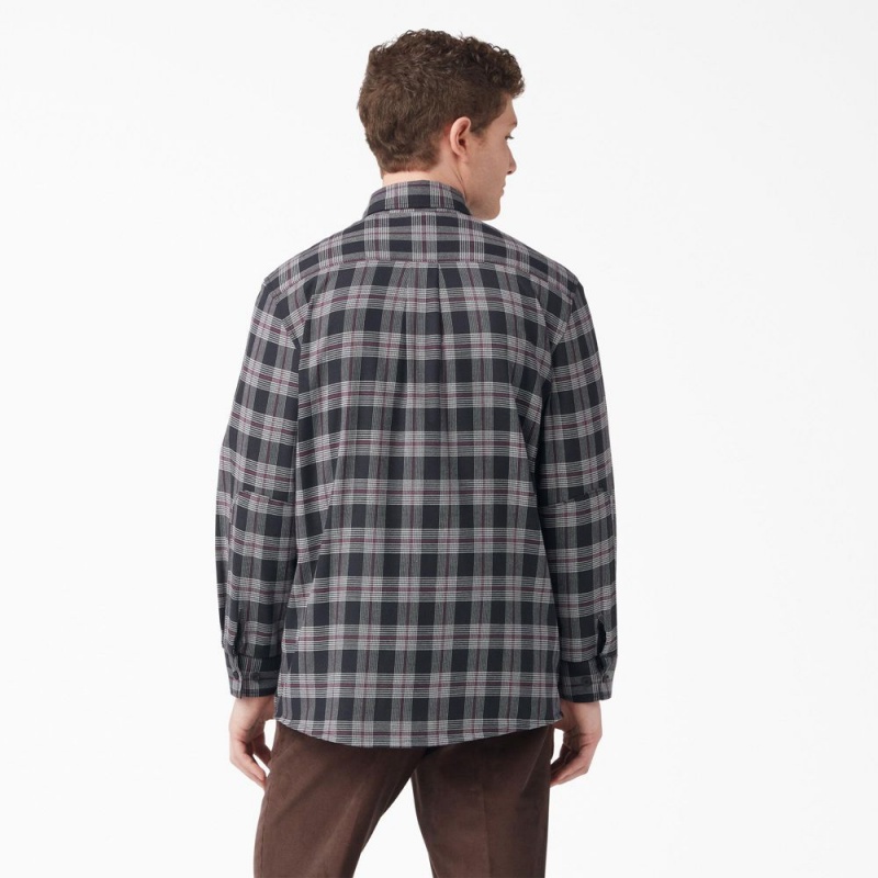 Black Men's Dickies Long Sleeve Flannel Shirt | BOU463052