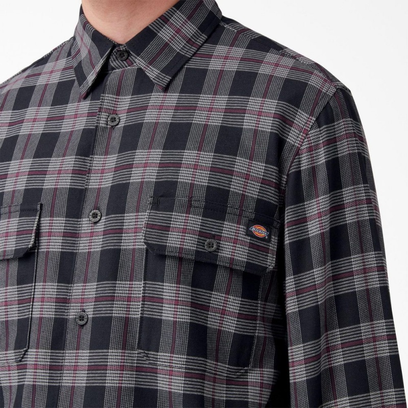 Black Men's Dickies Long Sleeve Flannel Shirt | BOU463052