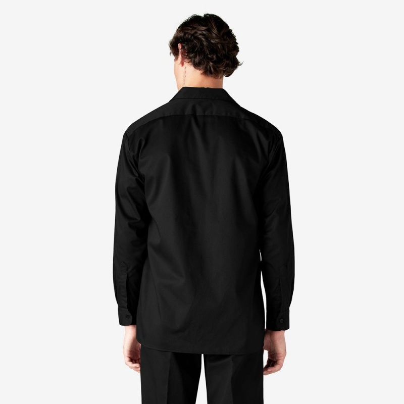 Black Men's Dickies Long Sleeve Work Shirts | OFC317658