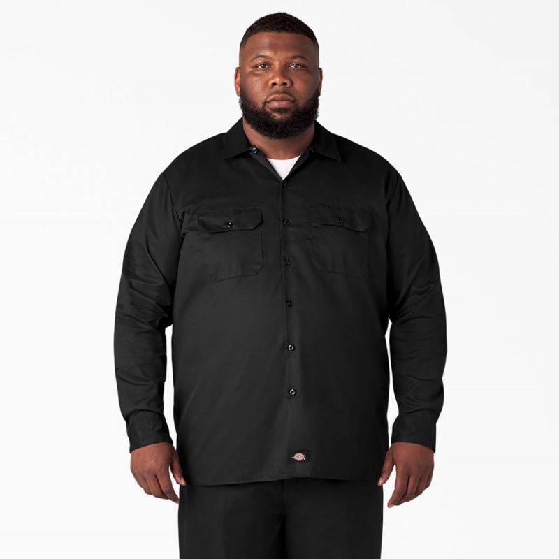 Black Men's Dickies Long Sleeve Work Shirts | OFC317658